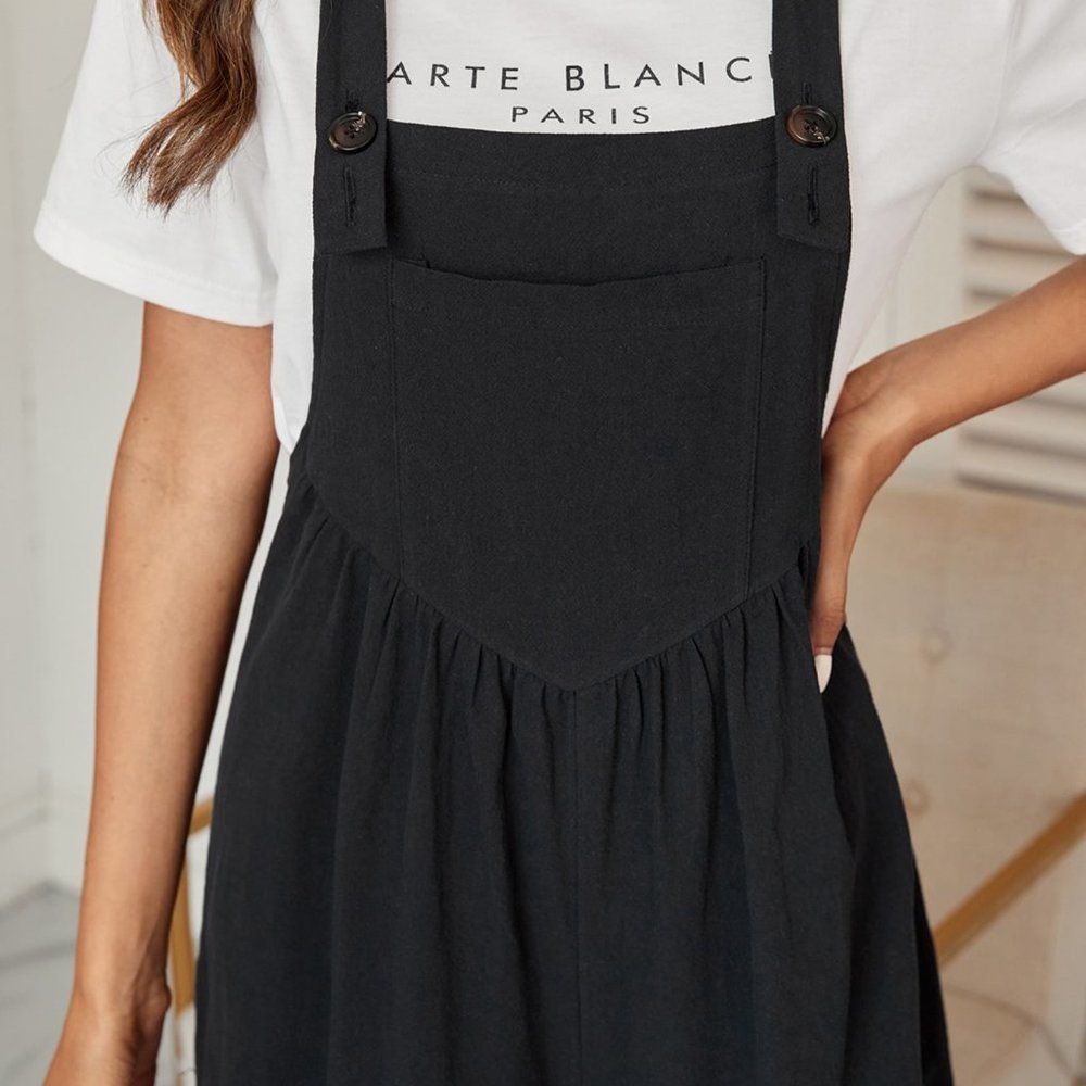 Black Casual Womens Solid Pocket Front Overall Jumpsuit Without Tee - Picture 4 of 5